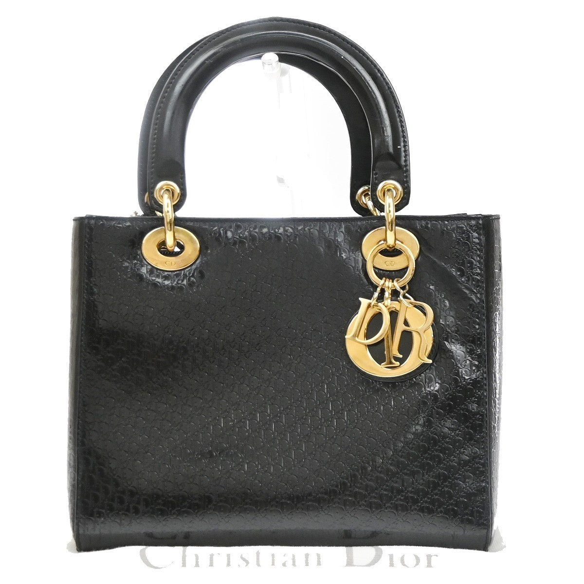 CHRISTIAN DIOR Logo Lady Trotter Hand Bag Patent Leather BK GHW Italy 603YJ239