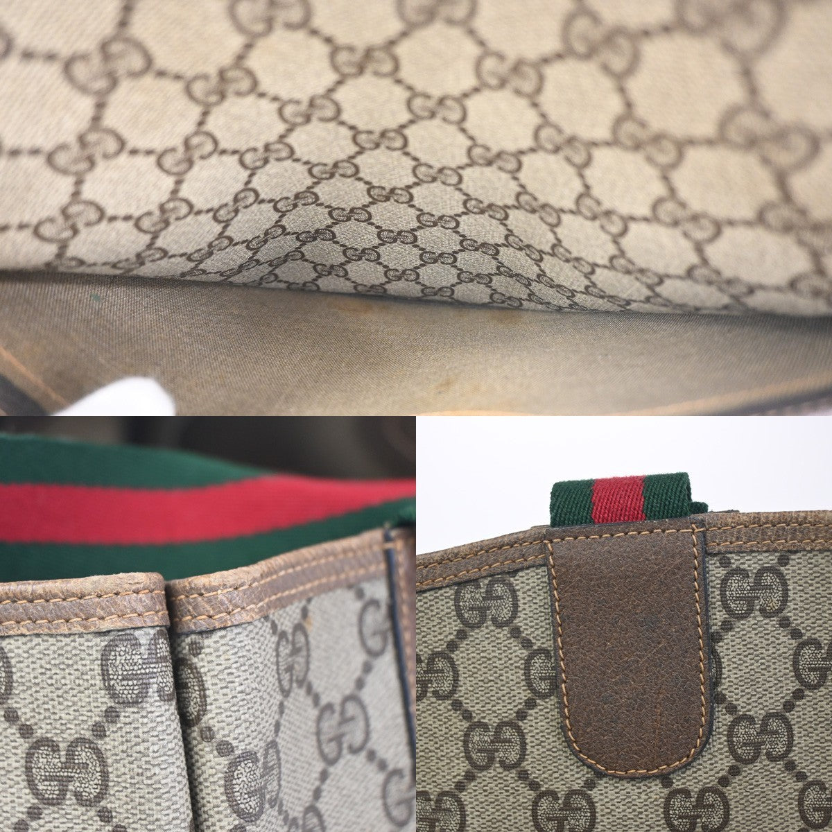 GUCCI Logo Sherry GG Pattern Shoulder Bag PVC Leather Brown Italy 61ZA326