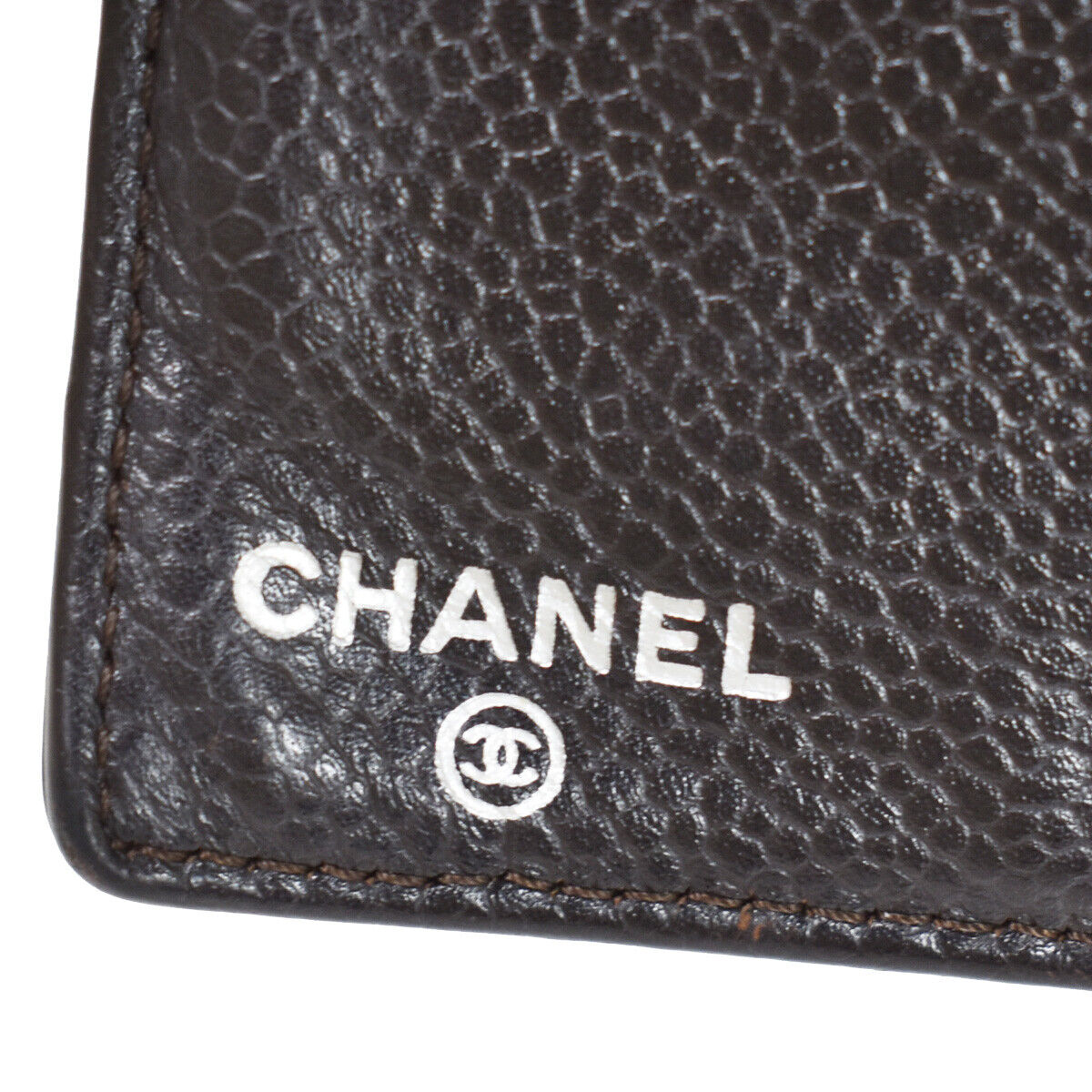 CHANEL CC Logo Long Bifold Wallet Purse Caviar Skin Leather Brown Spain 86RC723