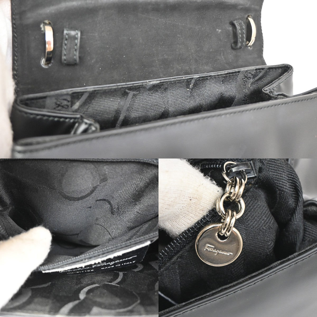 SALVATORE FERRAGAMO Logo Vara Shoulder Hand Bag PVC Black 07KB745