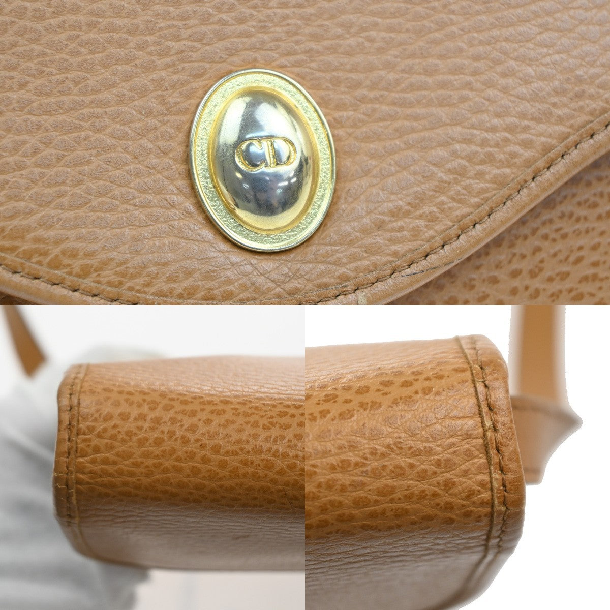 CHRISTIAN DIOR CD Flap 2way Shoulder Hand Bag Leather Beige GHW France 65KC998
