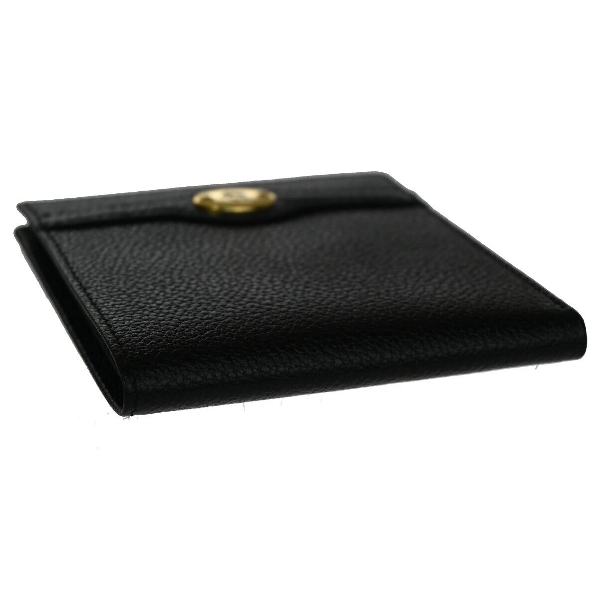 CHRISTIAN DIOR Logo Bifold Wallet Purse Leather Black Gold-Plated Spain 02EA091