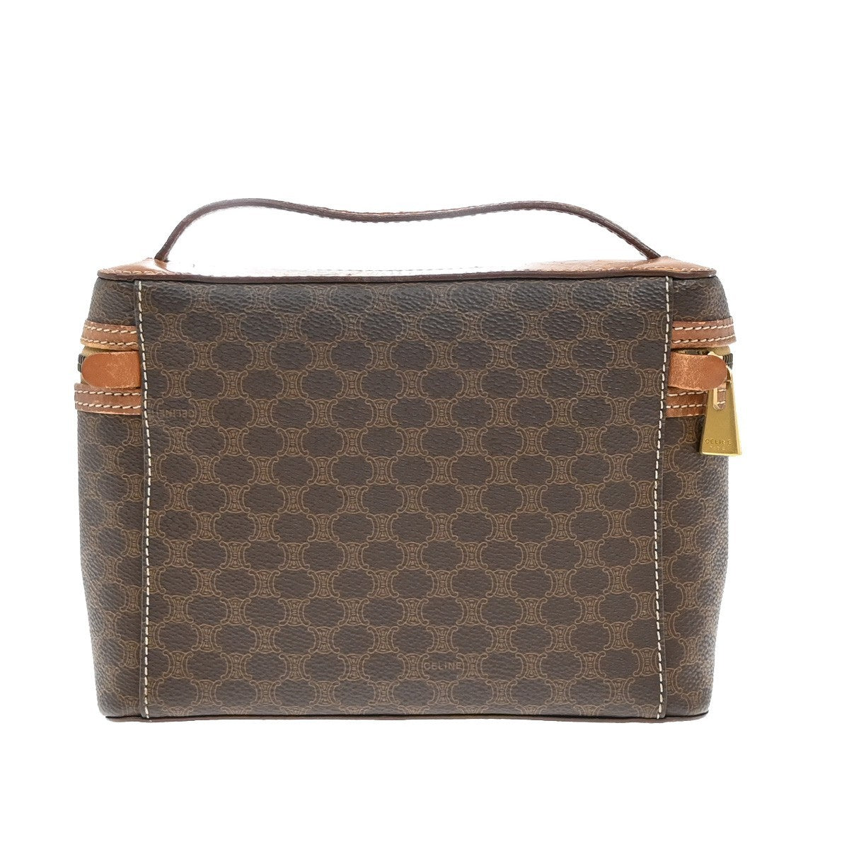 CELINE Logo Macadam Pattern Vanity Hand Bag PVC Leather Brown GHW Italy 63KP120