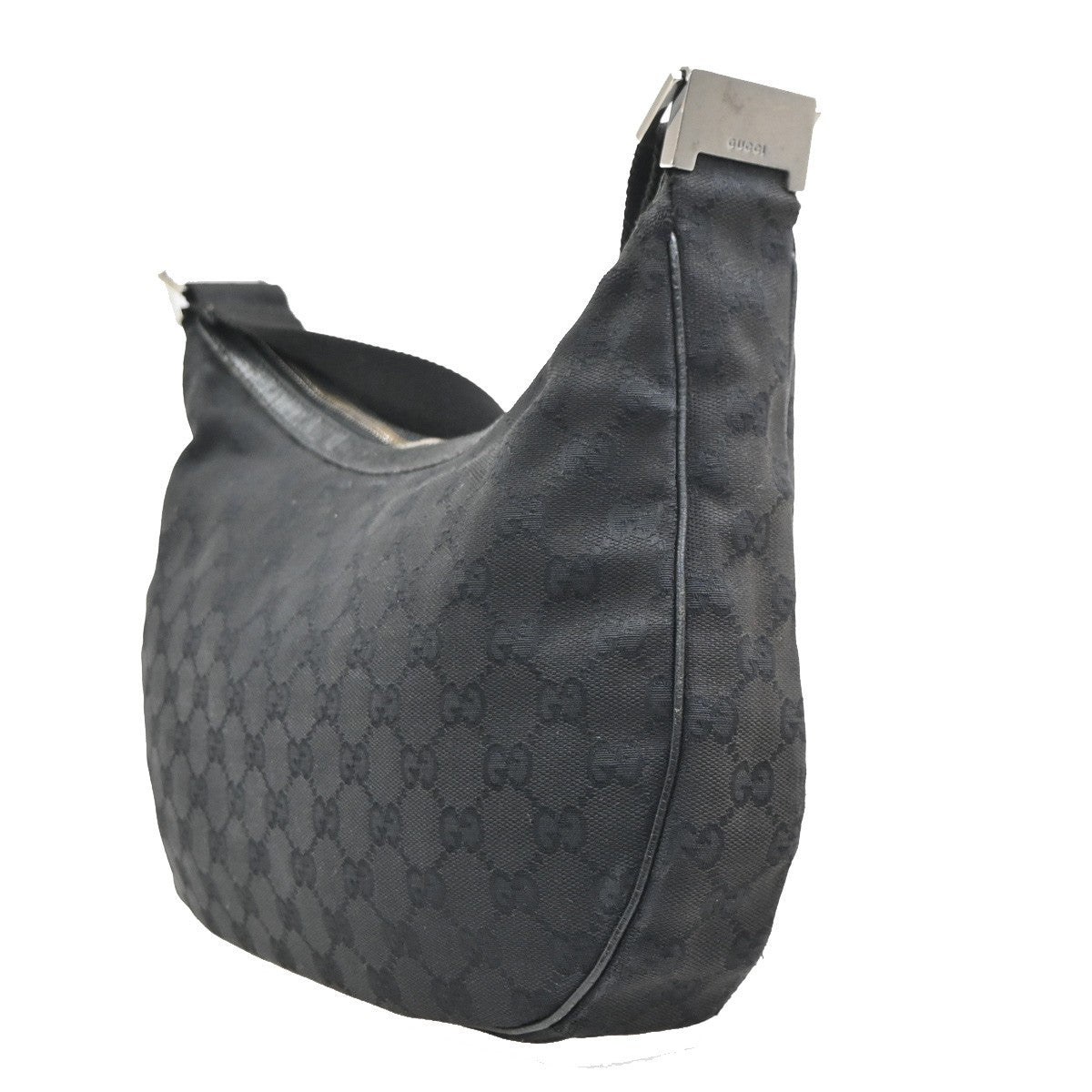 GUCCI Logo GG Pattern Shoulder Hand Bag Canvas Leather Black SHW Italy 62MA493