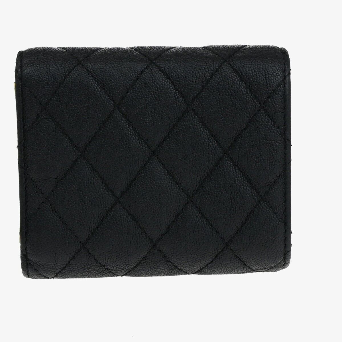 CHANEL CC Logo Matelasse Trifold Compact Wallet Leather Black Italy 82RK415