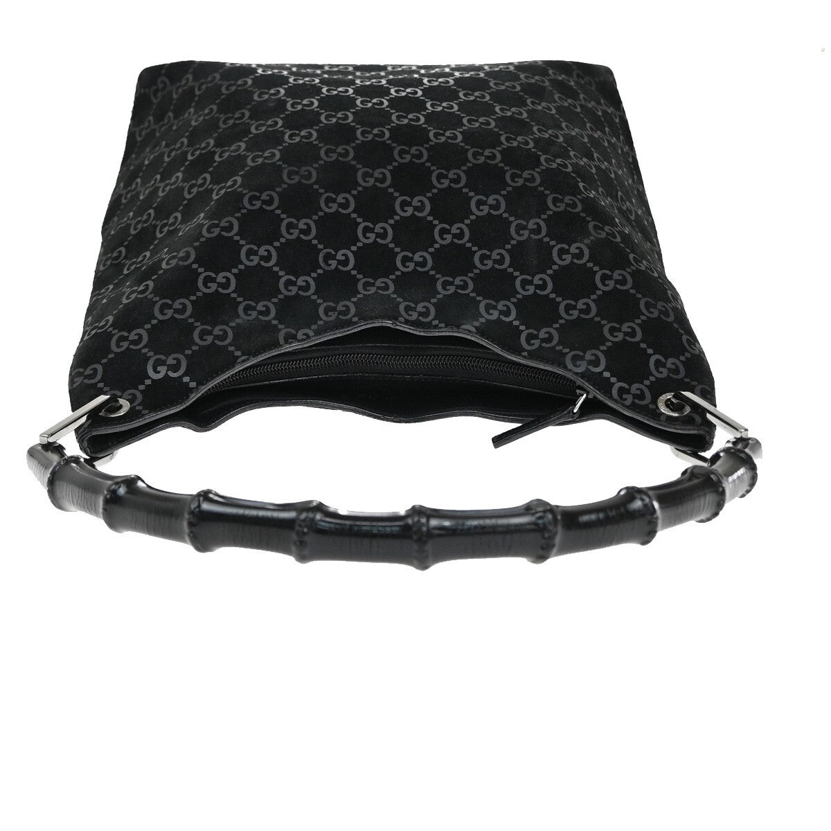 GUCCI Logo Bamboo GG Pattern Shoulder Bag Suede Leather Black Italy 36FB558