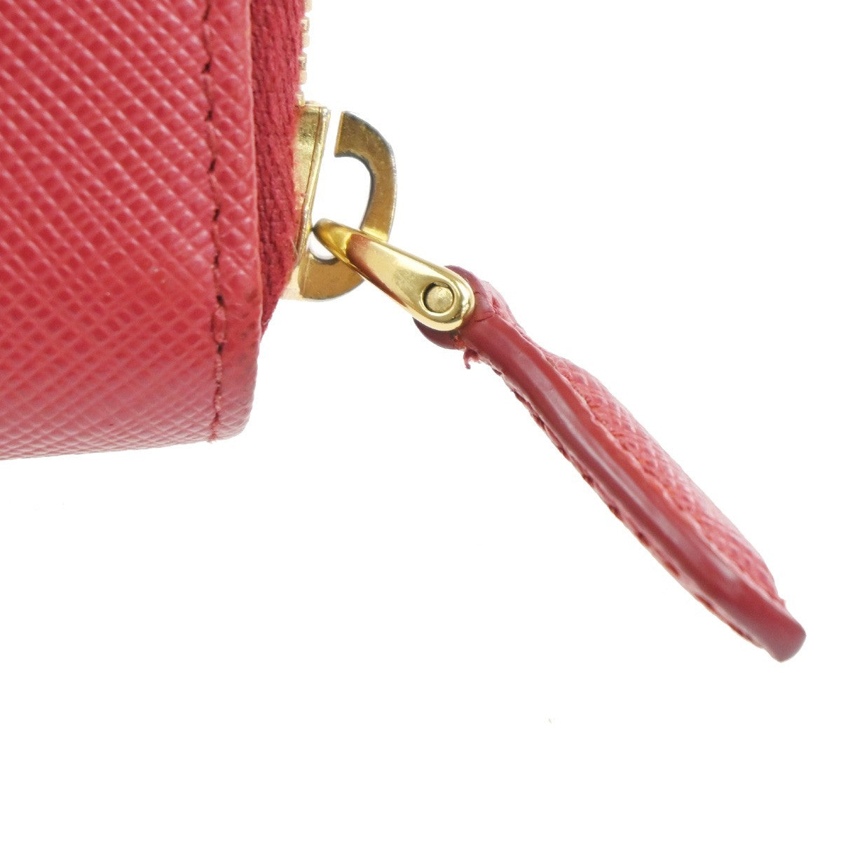 PRADA Zip Around Coin Case Compact Wallet Saffiano Leather Red Italy 37MA483