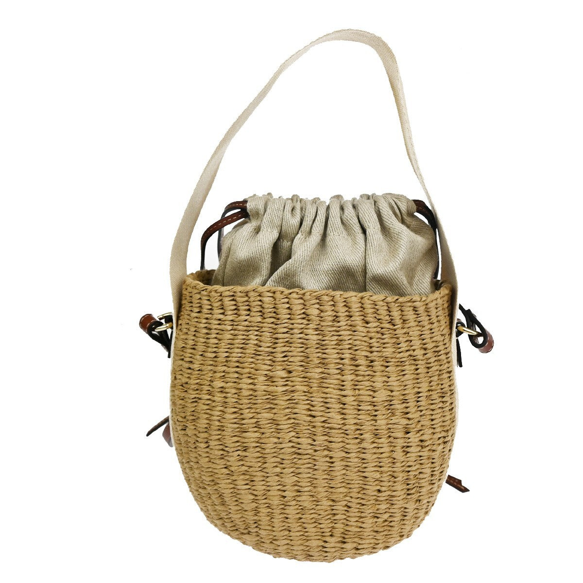 CHLOE Woody Small Basket Shoulder Hand Bag 2Way Canvas Leather Paper BN 93RH257