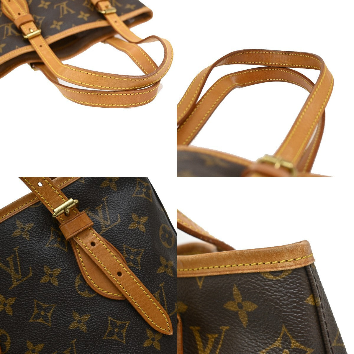 LOUIS VUITTON BUCKET PM Shoulder Tote Bag Monogram Leather Brown M42238 82EE587