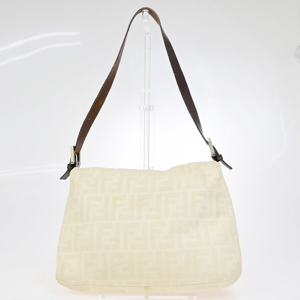 FENDI Zucca Zucchino Pattern Shoulder Bag Canvas Leather Beige Brown 34KA489