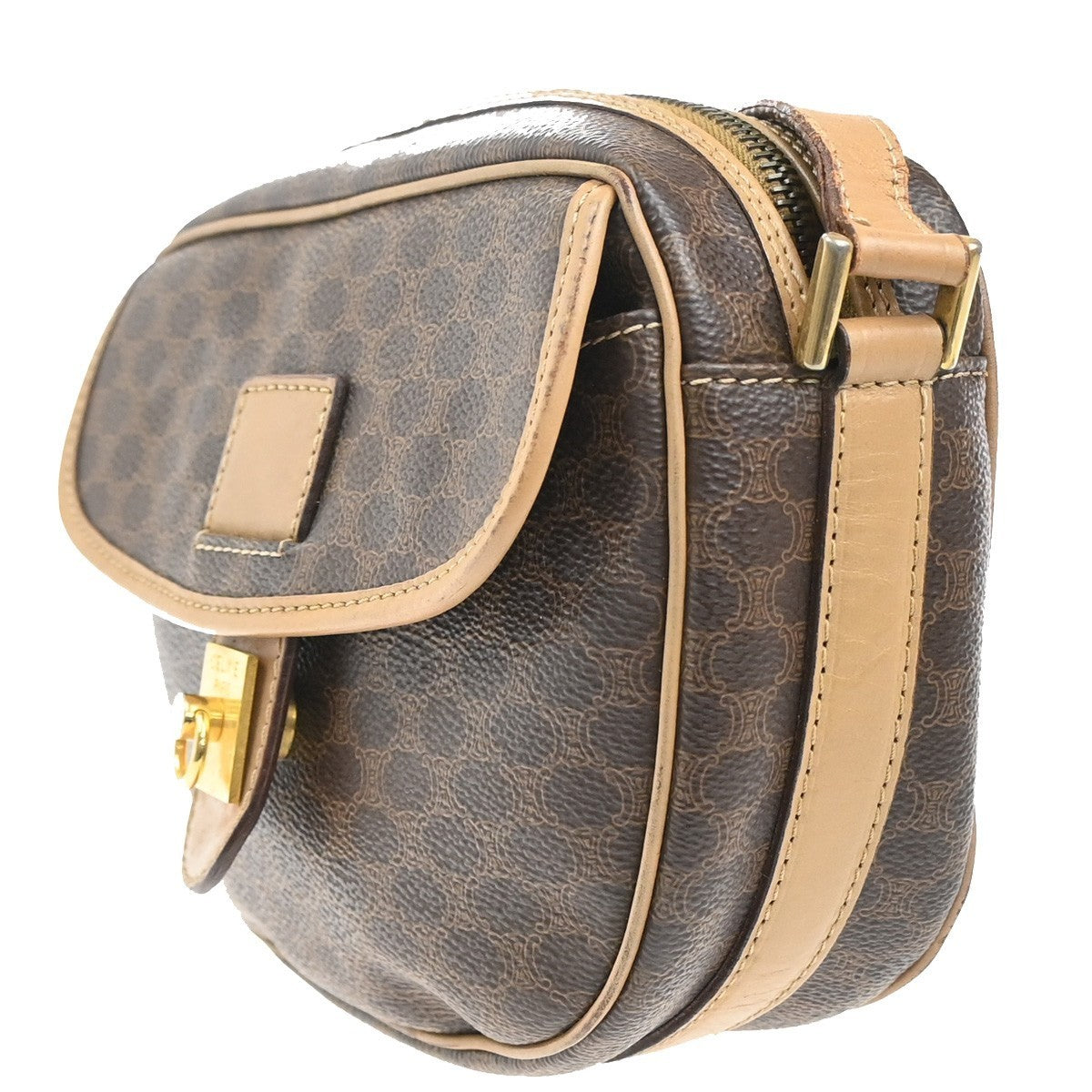 CELINE Logo Macadam Pattern Shoulder Bag PVC Leather Brown GHW Italy 67MA399