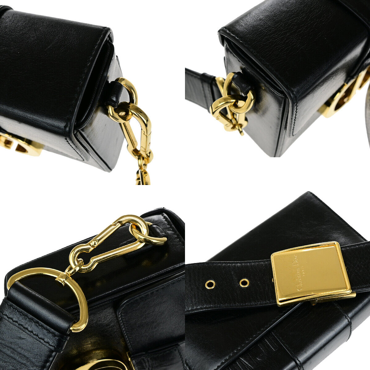 CHRISTIAN DIOR 30 Montaigne Box Shoulder Bag Calfskin Leather Black GHW 645RK712