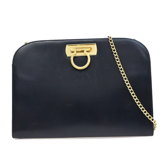 SALVATORE FERRAGAMO Gancini 2Way Chain Shoulder Bag Leather Blue GHW 60YH288