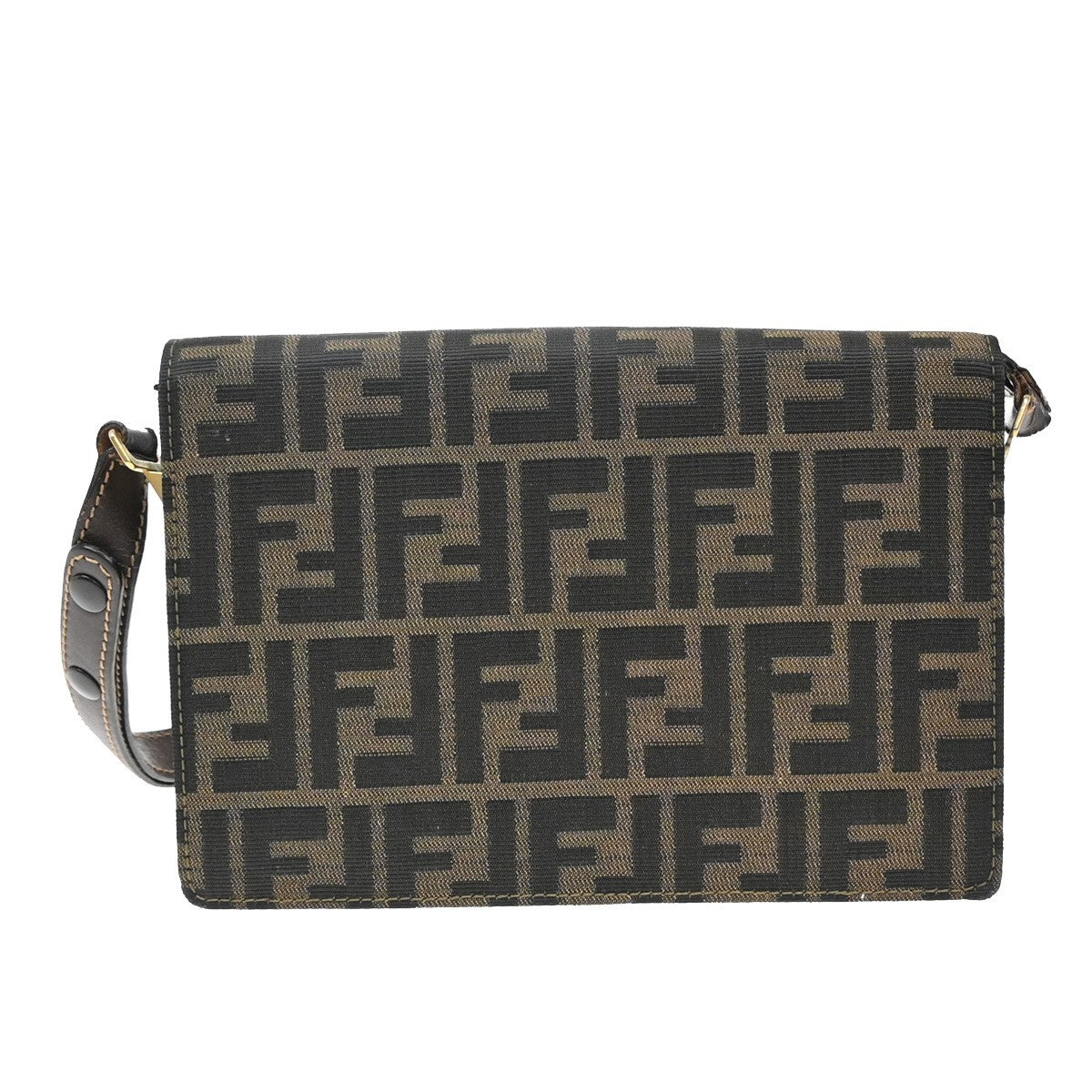 FENDI Logo Zucca Pattern Shoulder Bag Canvas Leather Brown GHW Italy 79KB388