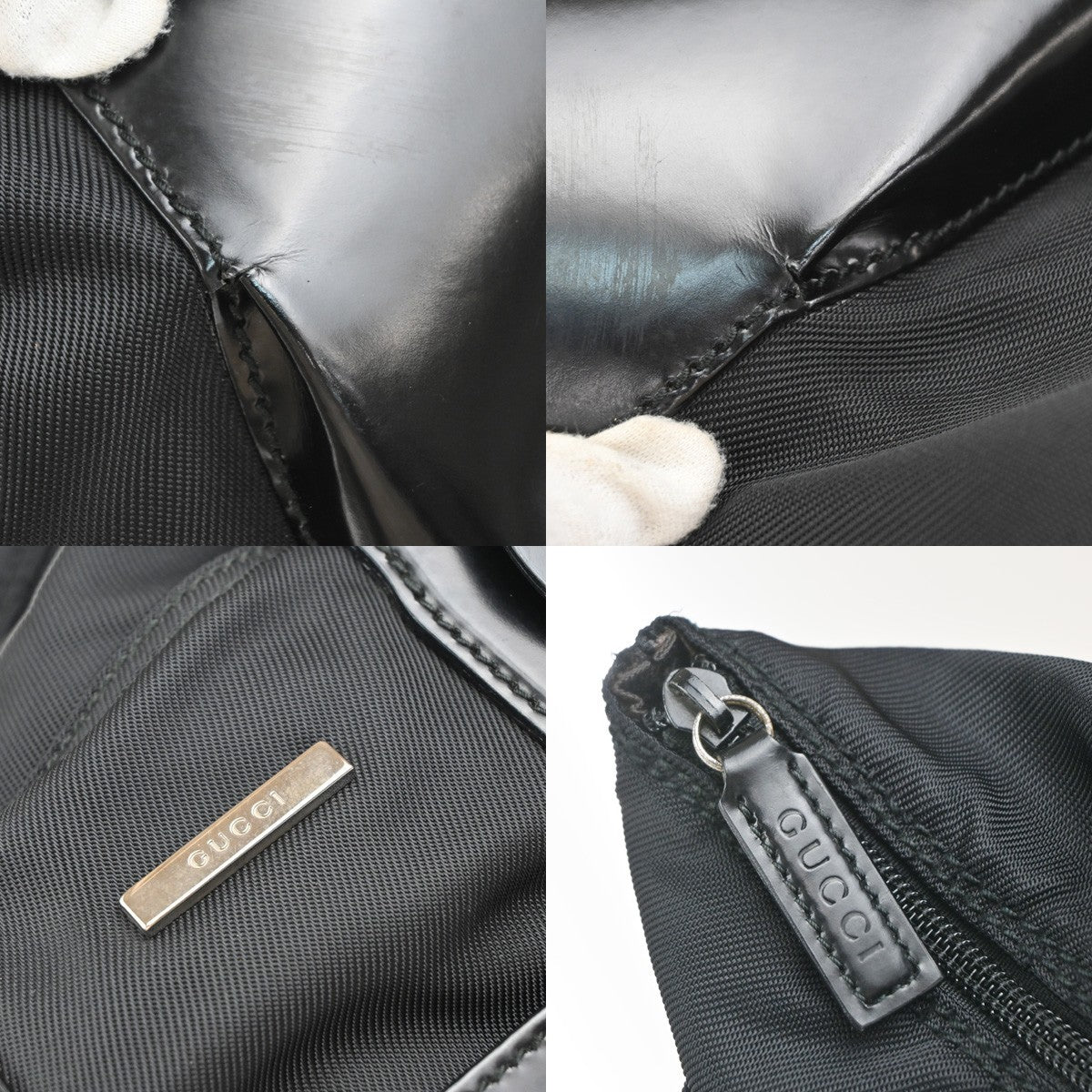 GUCCI Logo Tote Hand Bag Nylon Leather Black SHW Italy 02KP445