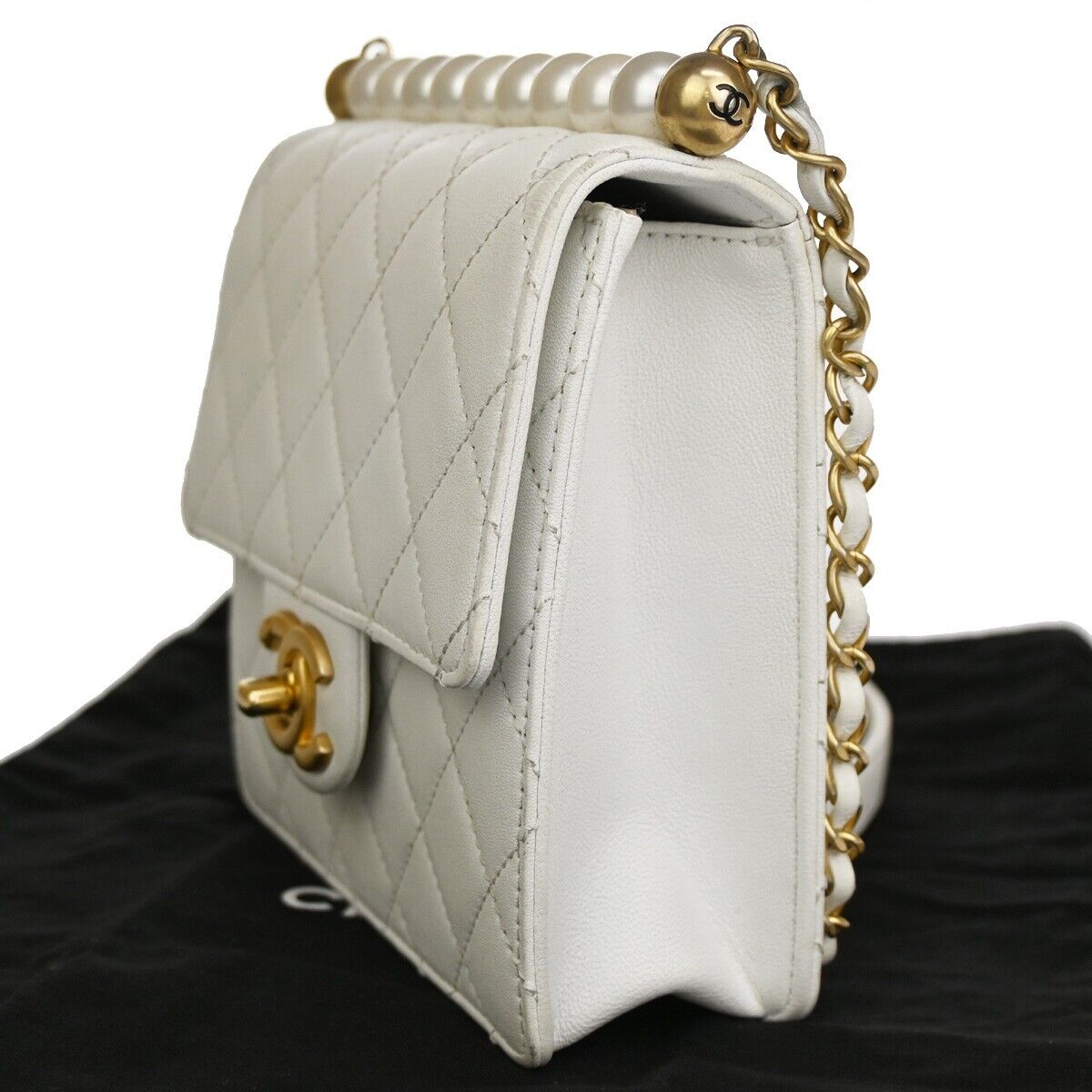 CHANEL CC Mini Matelasse Imitation Pearl Chain Shoulder Bag Leather WE 870RJ439