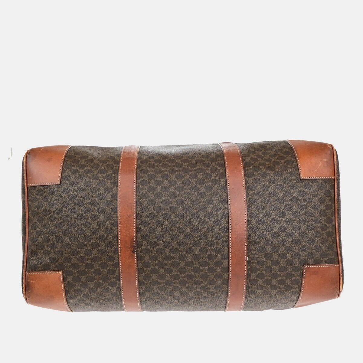 CELINE Macadam Pattern Travel Hand Bag PVC Leather Brown Gold Italy 64EB372