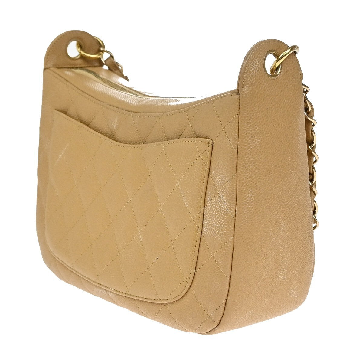 CHANEL Timeless CC Matelasse Chain Shoulder Bag Calfskin Leather Beige 813RF263