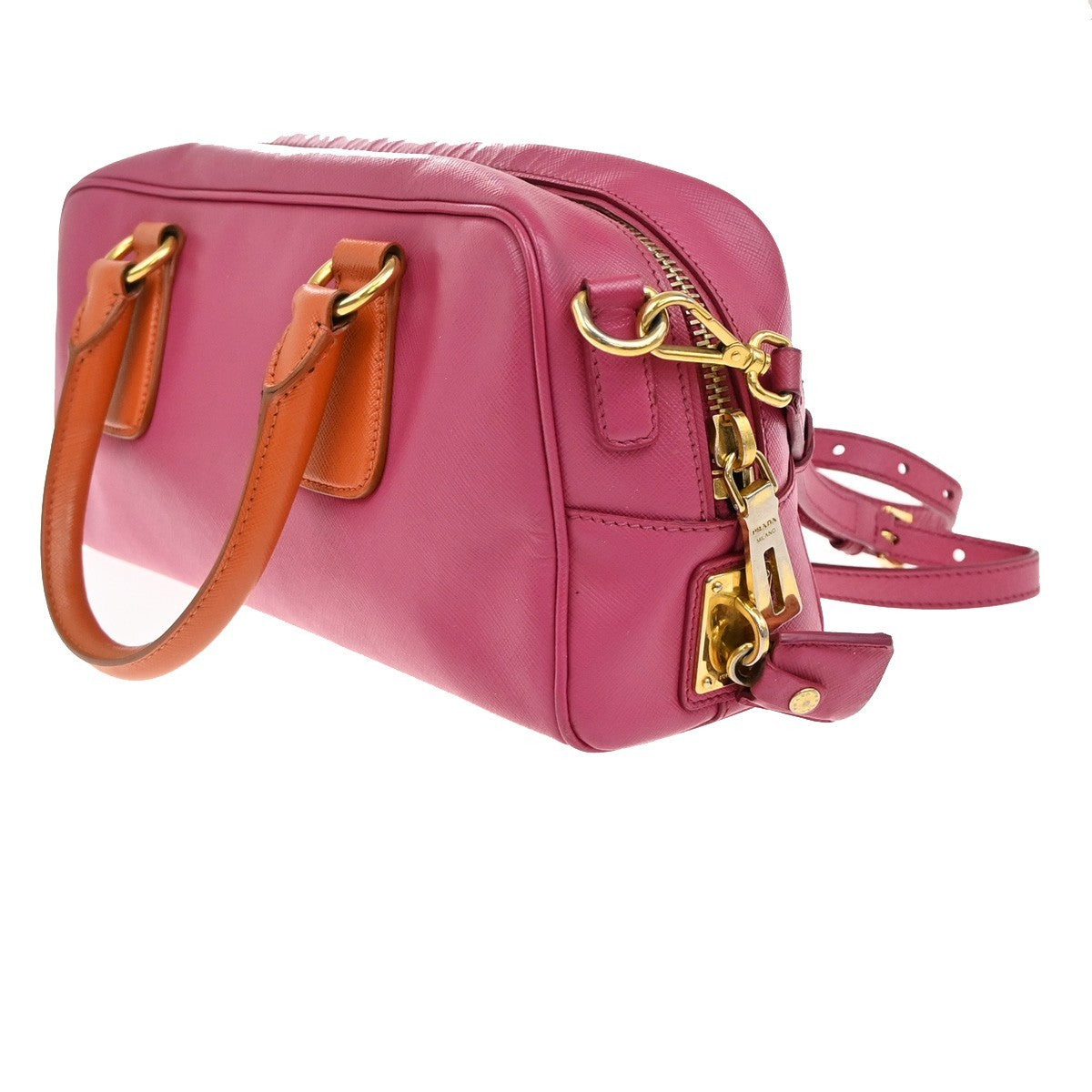 PRADA MILANO Logo 2Way Shoulder Hand Bag Saffiano Leather Pink Orange75KB303