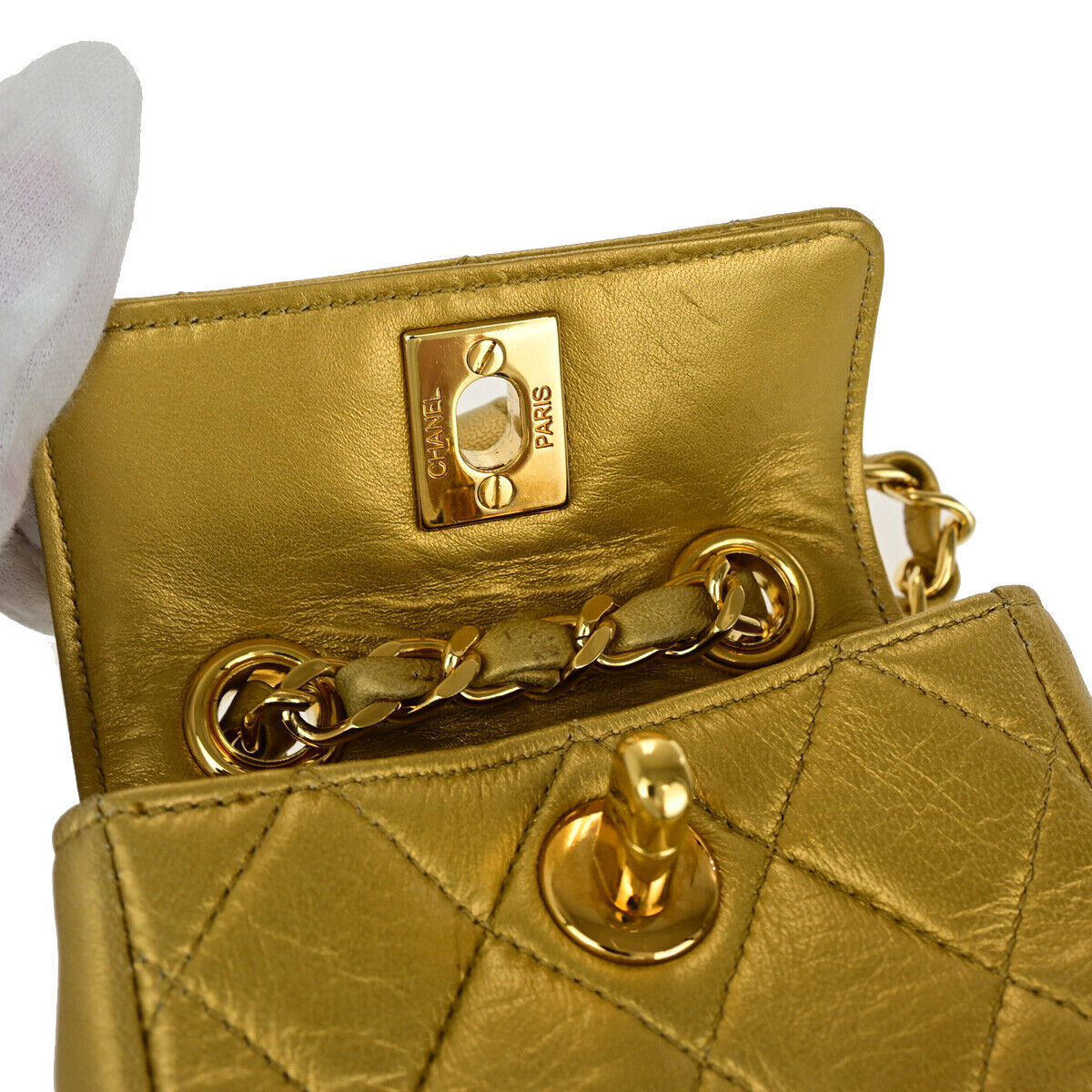 CHANEL CC Mini Matelasse Chain Hand Bag Belt Charm Leather Gold Vintage 330LC510