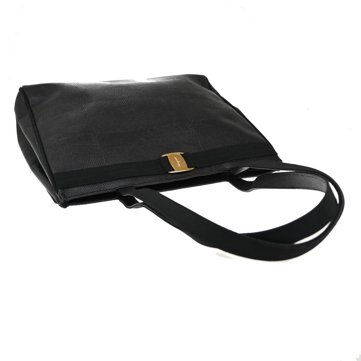 SALVATORE FERRAGAMO Vara Tote Shoulder Bag Embossing Leather Black GHW 64KB713