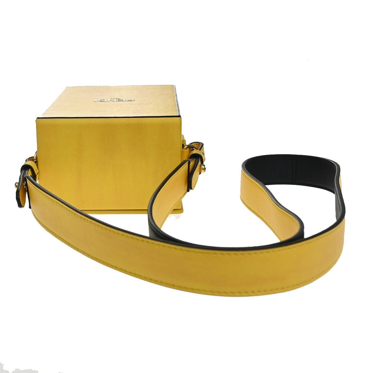 FENDI Logo Box Vertical Mini Shoulder Bag Leather Yellow GHW Italy 11YH946
