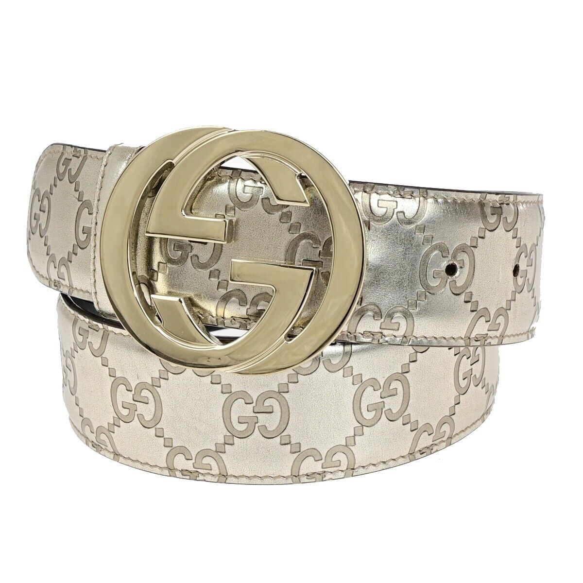 GUCCI GG Logo Interlocking Guccissima Belt 75/30 Leather Silver Italy 36EB415