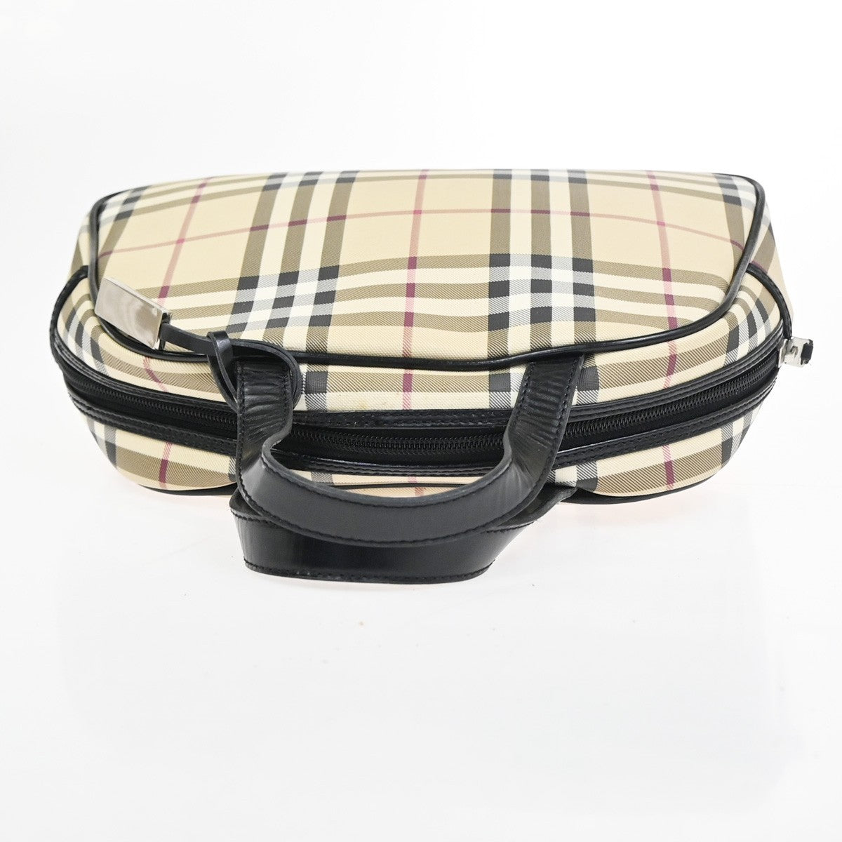 BURBERRY Logo Nova Check Pattern Hand Bag PVC Leather Black Beige SHW 31KD025