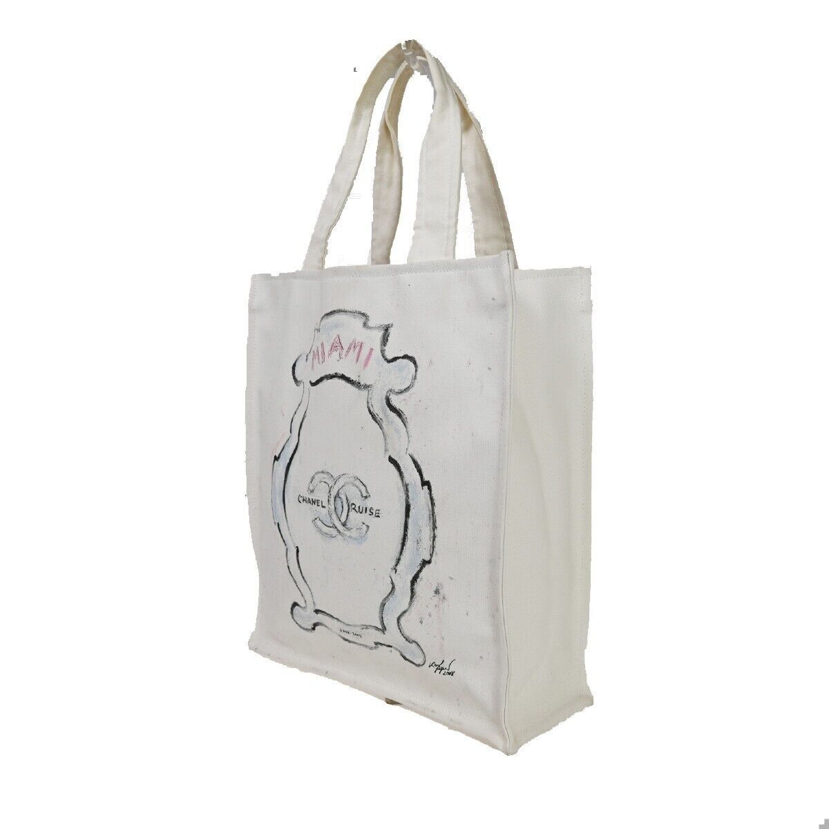 CHANEL CC Logo Shoulder Tote Bag Canvas Leather White Made In Italy 89SH051