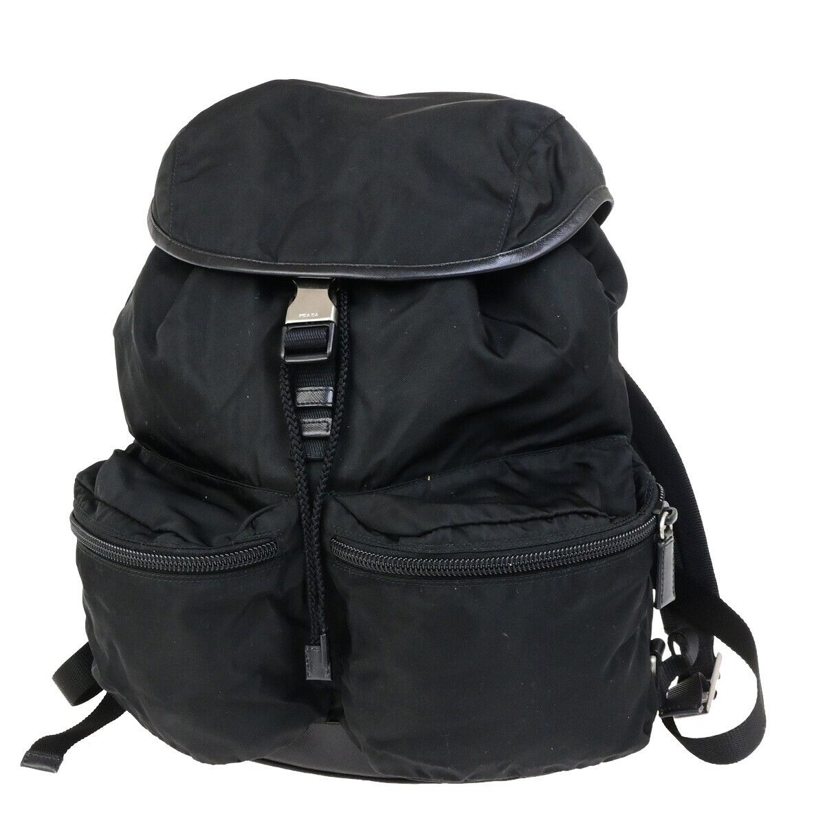 PRADA MILANO Logo Backpack Bag Nylon Leather Black Silver Made In Italy 83KA433