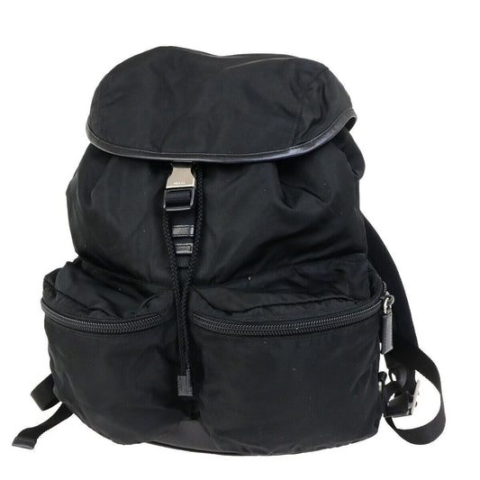 PRADA MILANO Logo Backpack Bag Nylon Leather Black Silver Made In Italy 83KA433