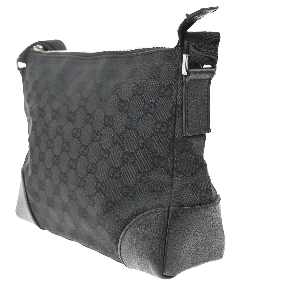GUCCI Logo GG Pattern Shoulder Bag Canvas Leather Black SHW Italy 35MA141