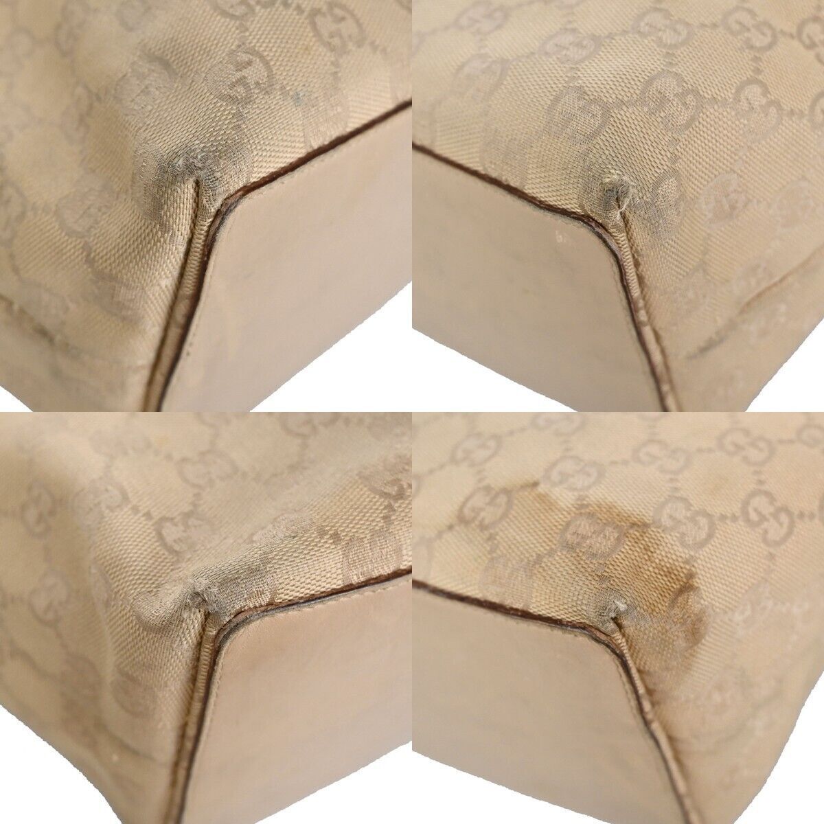 GUCCI Logo GG Pattern Tote Shoulder Bag Canvas Leather Beige SV Italy 08GA225