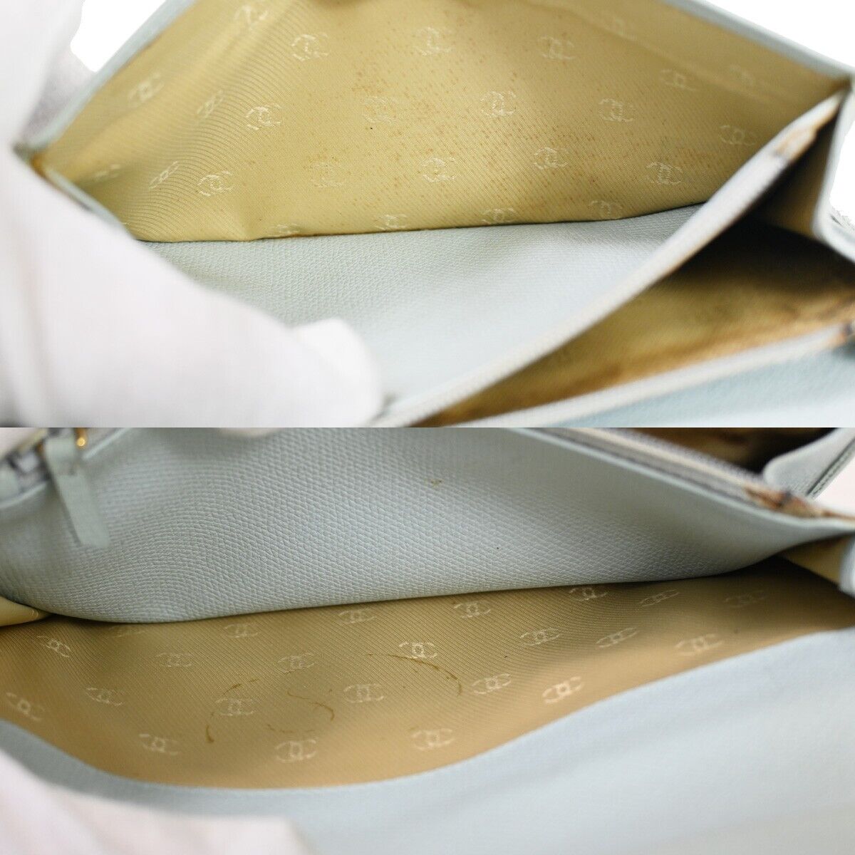 CHANEL CC Logo Long Bifold Wallet Purse Leather Light Blue Gold Italy 05GA676