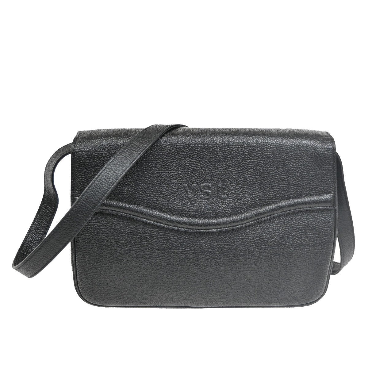 YVES SAINT LAURENT Logo YSL Flap Shoulder Crossbody Bag Leather Black 37MA149