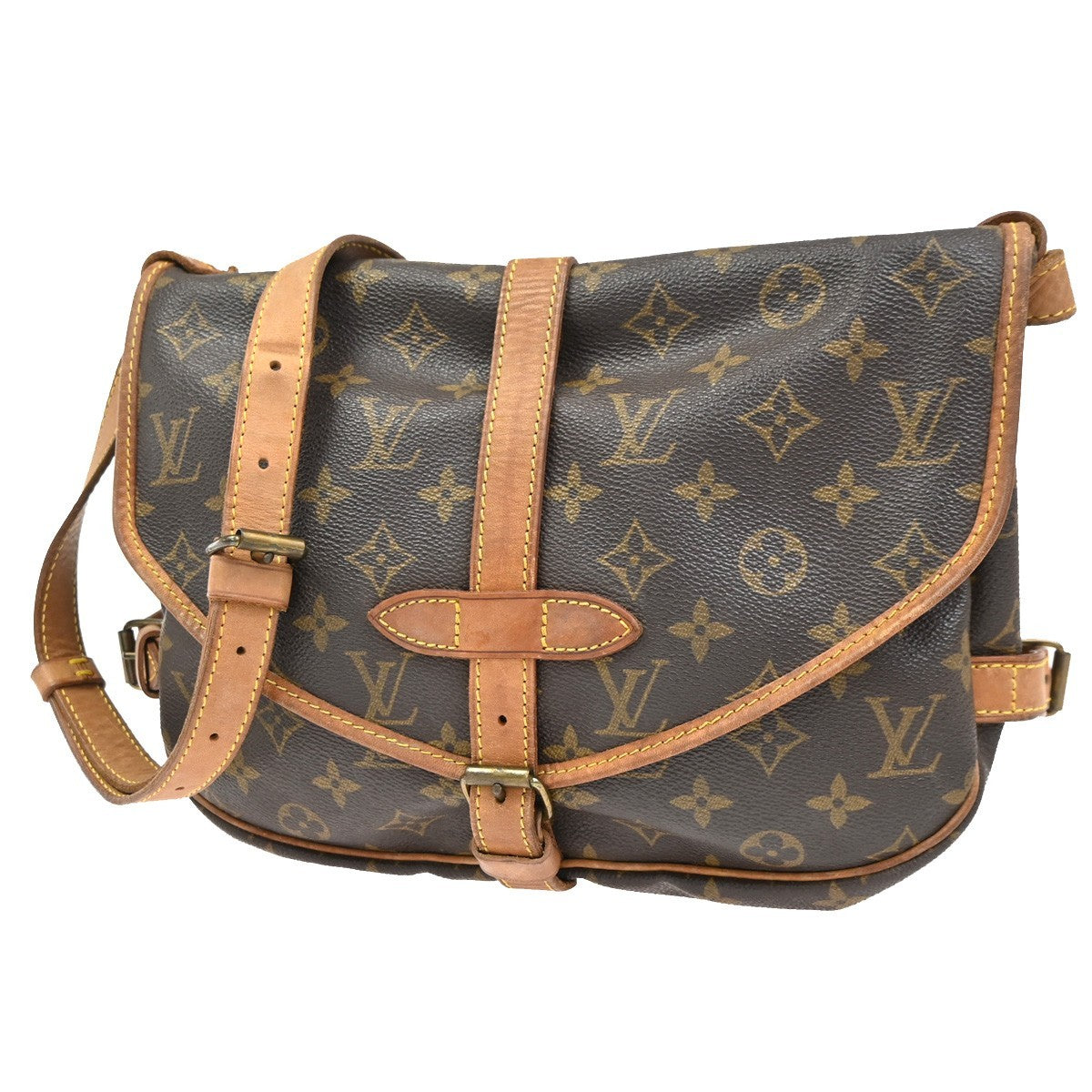 LOUIS VUITTON Logo Saumur 30 Shoulder Bag Monogram Leather Brown M42256 82CA792