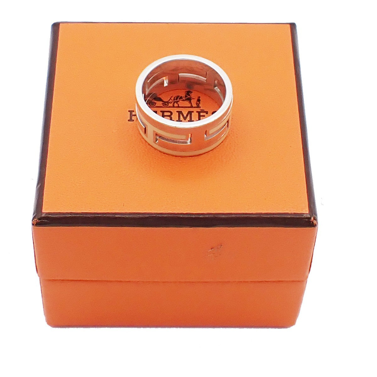 HERMES Logo Move H Ring Size 52 Silver 925  White Accessory 61RF775