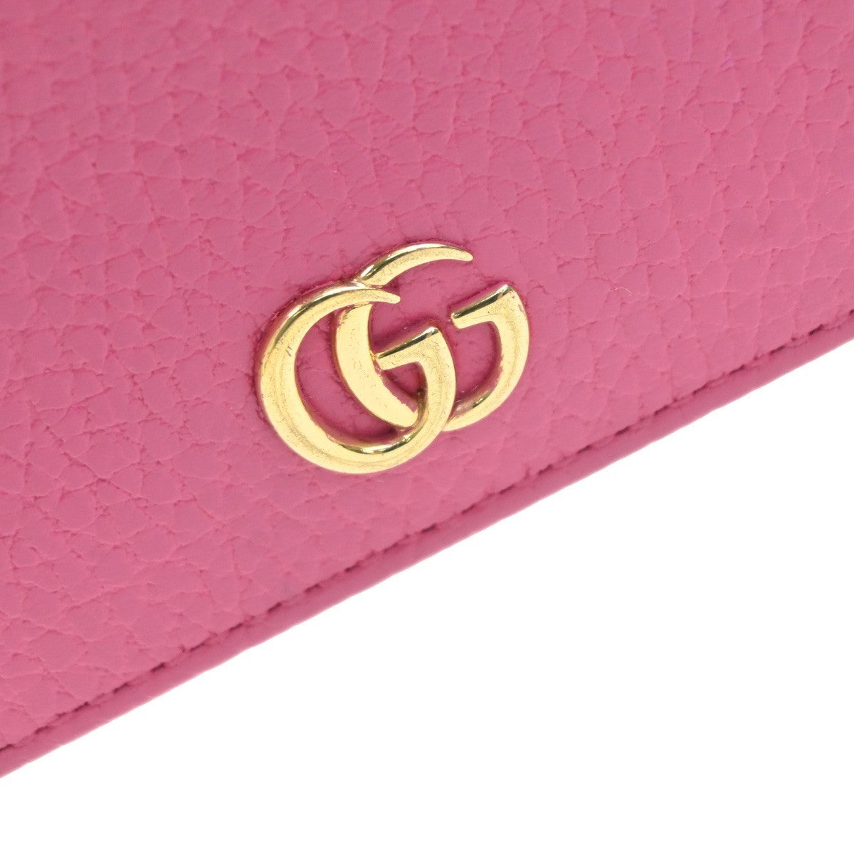 GUCCI Logo GG Marmont Trifold Compact Wallet Leather Pink GHW Italy 37MA483