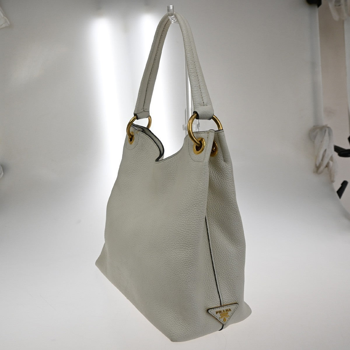 PRADA  Embossing LOGO One Shoulder Tote Bag Leather White GHW 12TA705