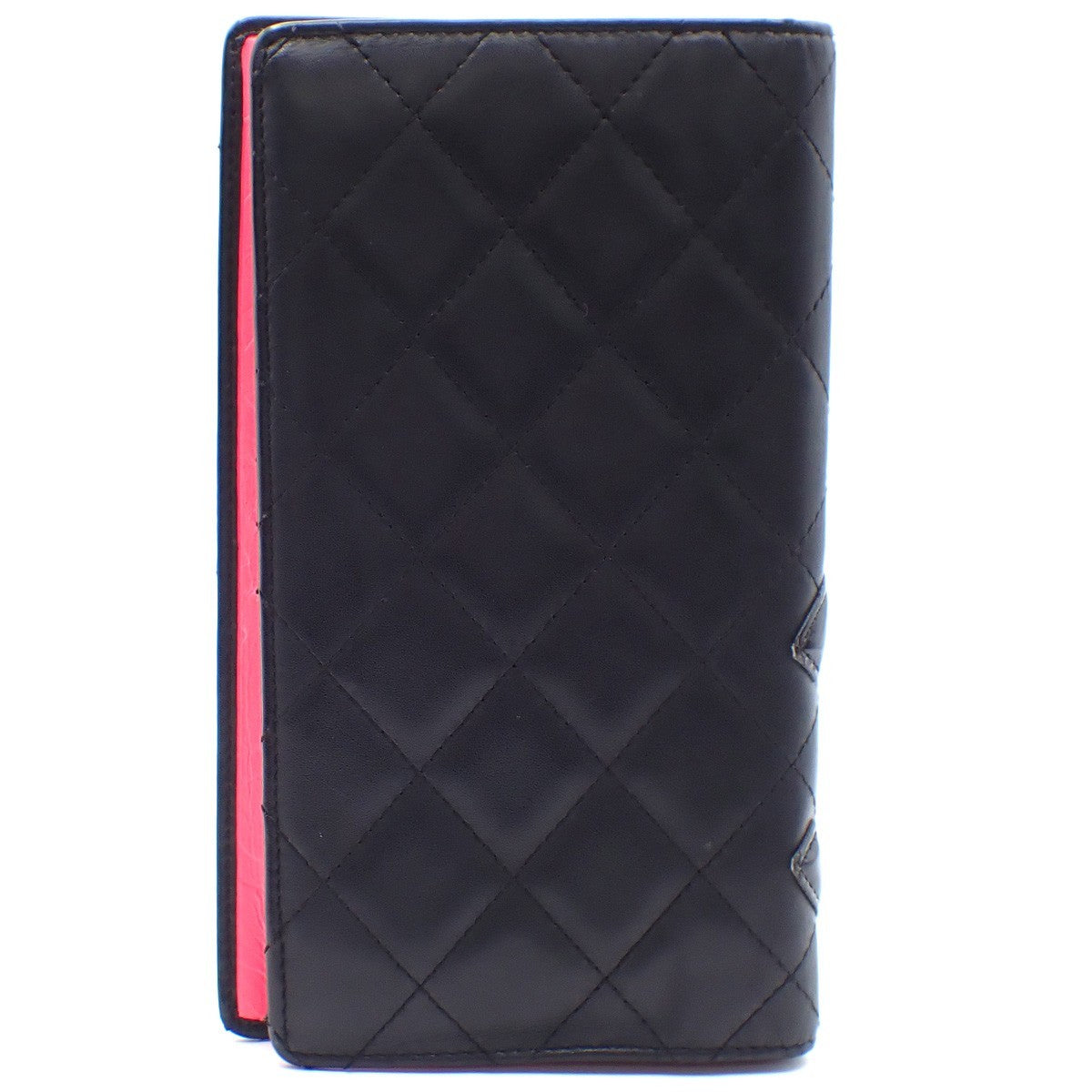 CHANEL CC Logo Cambon Long Bifold Wallet Purse Leather Black Pink Italy 33KC572