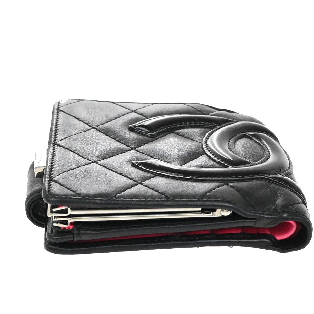 CHANEL CC Logo Cambon Bifold Wallet Leather Black Pink France 30KP049