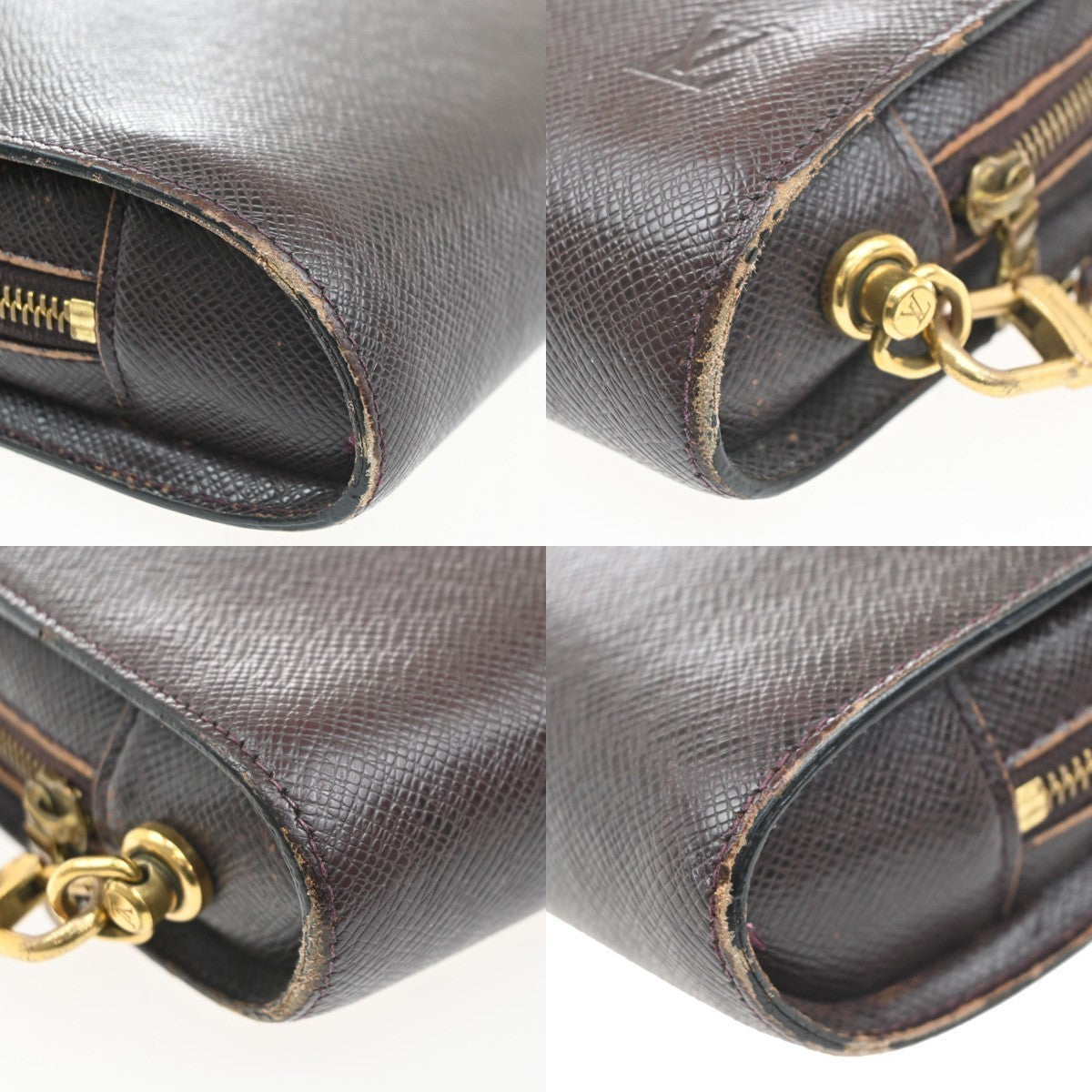 LOUIS VUITTON Baikal Clutch Hand Bag Taiga Leather Acajou France M30186 02MA157