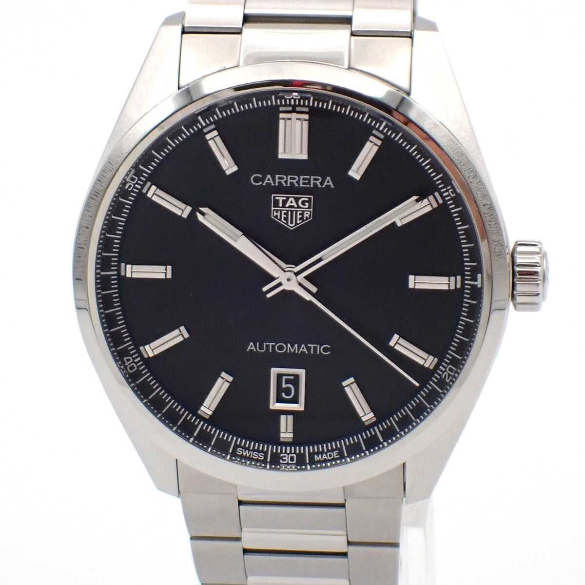 TAG HEUER Carrera Calibre 5 Dayte 39mm WBN2110 Watch Black Dial SS 310LC534