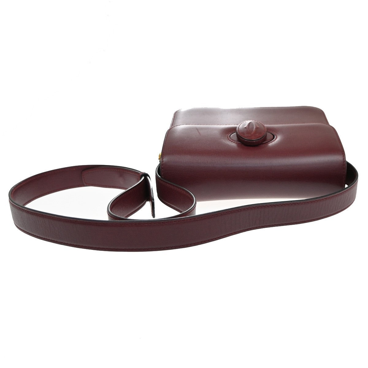 MUST DE CARTIER 2C Logo Shoulder Bag Leather Bordeaux Red GHW Italy 34EG398