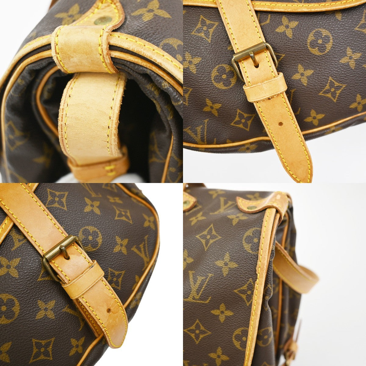 LOUIS VUITTON Logo Saumur 43 Shoulder Bag Monogram Leather Brown M42252 12YH900