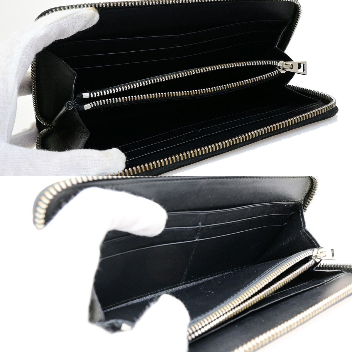 LOEWE Logo Anagram Long Zipper Wallet Embossed Leather Black Spain 69FB177