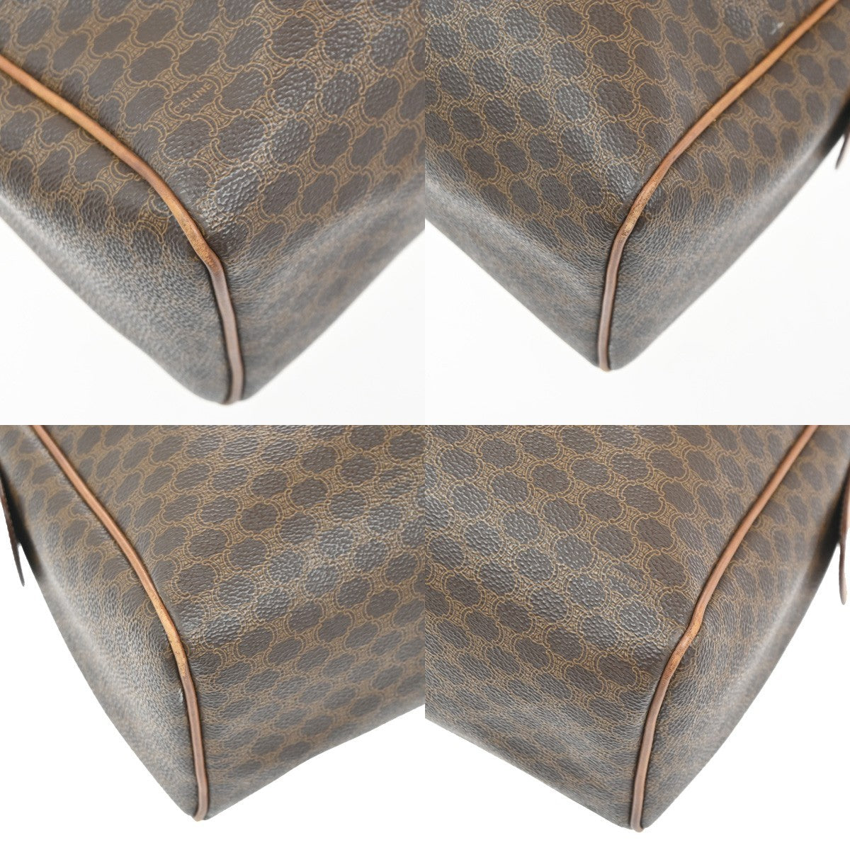 CELINE Logo Macadam Pattern Travel Hand Bag PVC Leather Brown GHW Italy 61TA552