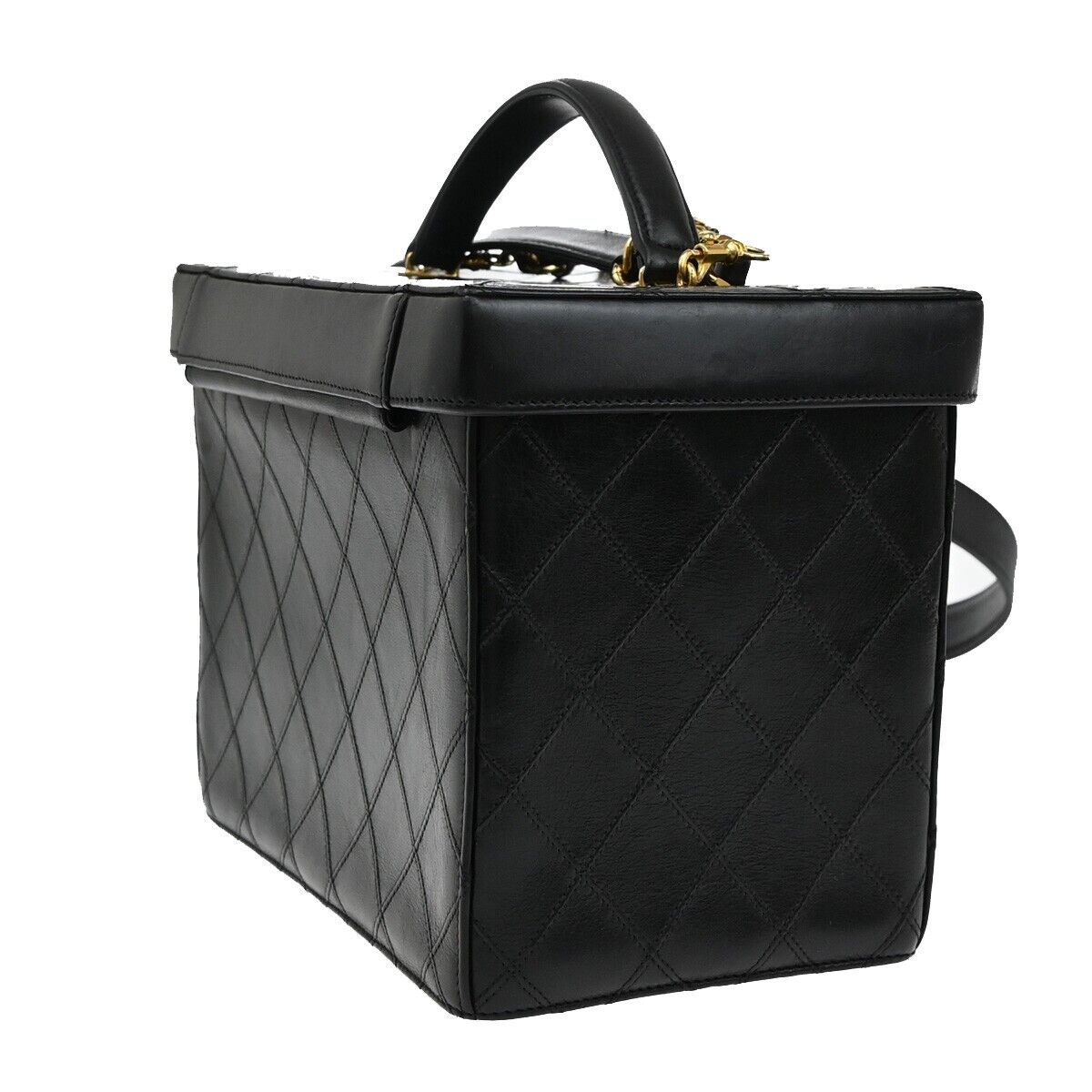 CHANEL CC Logo Bicolore 2Way Vanity Shoulder Hand Bag Leather Black GHW 653RF235