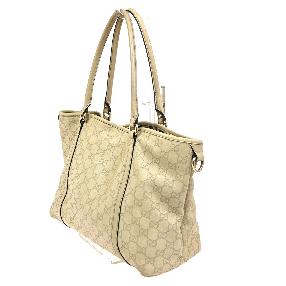 GUCCI Logo GG Pattern Guccissima​ Shoulder Bag Leather Beige GHW Italy 38CB035