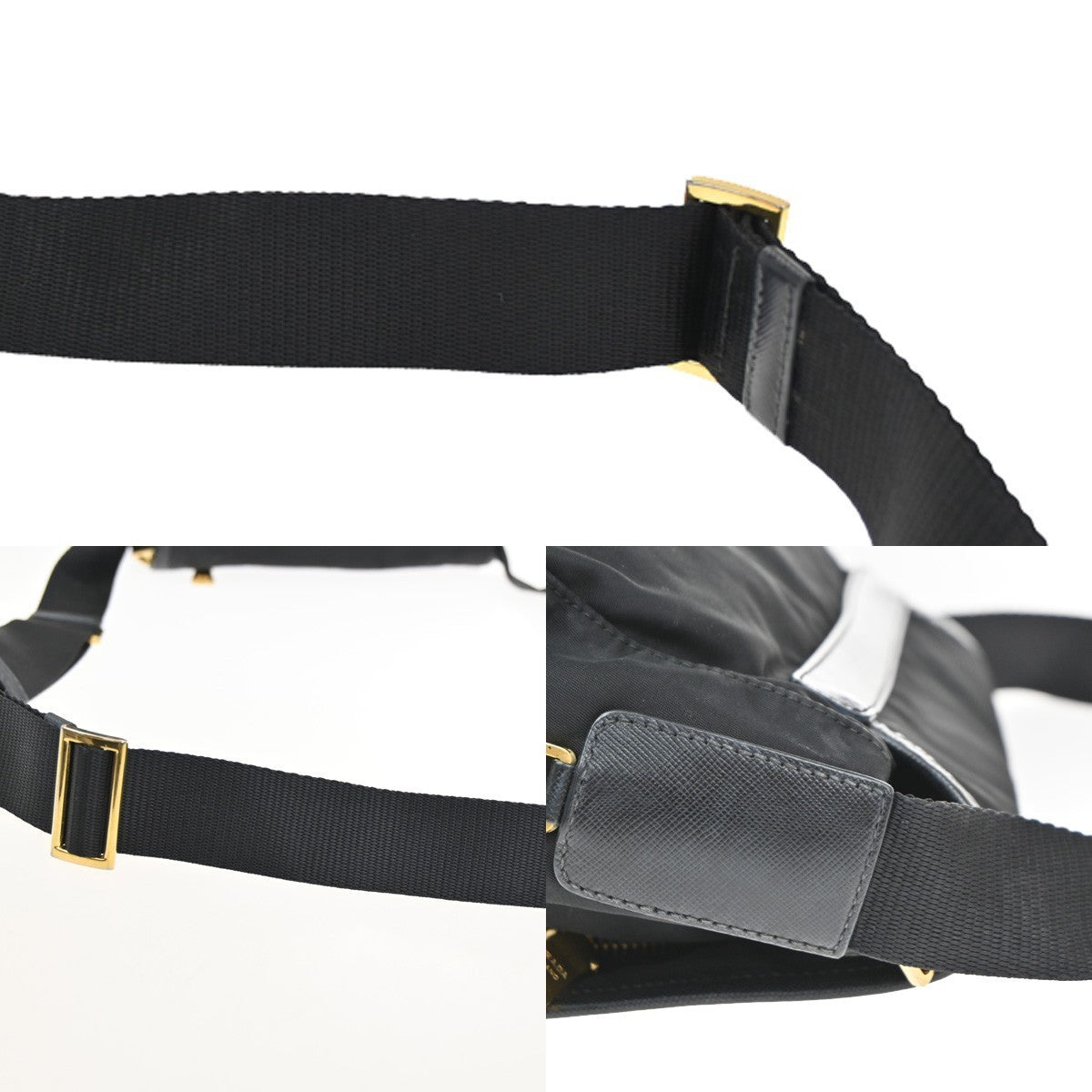 PRADA Plate Logo Tessuto Shoulder Bag Nylon Leather Black GHW Italy 33TA379